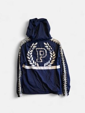 PINK Victoria’s Secret Navy Sequin Stripe Pullover Windbreaker Jacket XS-S✨